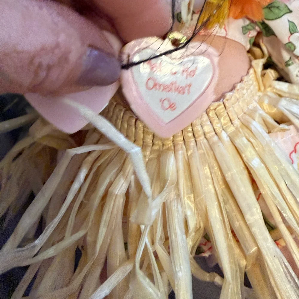Precious Moments Mahealani Hawaiian Doll Pink Lei Skirt Hawaii with stand